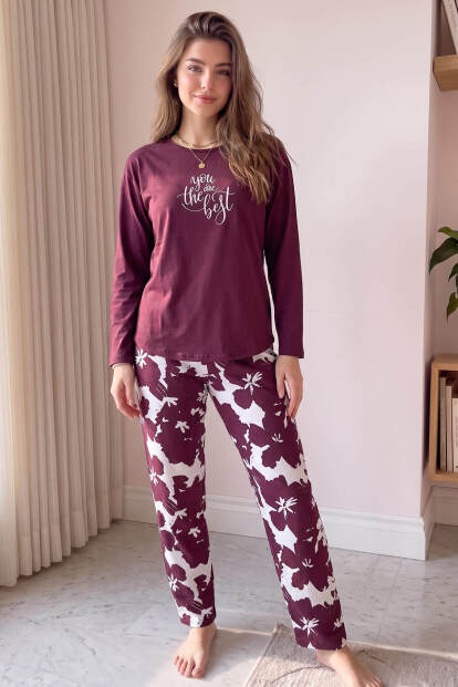 Mürdüm Best Desenli Bambu Uzun Kol Kadın Pijama Takımı - 6