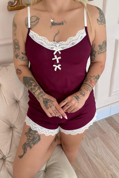 Mürdüm Dublin Ip Askı Şortlu Kadın Pijama Takımı - 5