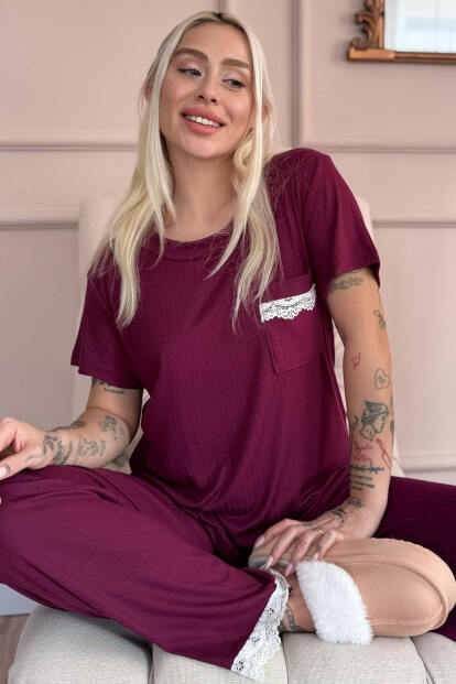 Mürdüm Dublin Kısa Kollu Dantelli Kadın Pijama Takımı - 1