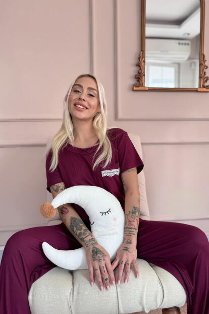 Mürdüm Dublin Kısa Kollu Dantelli Kadın Pijama Takımı - 4