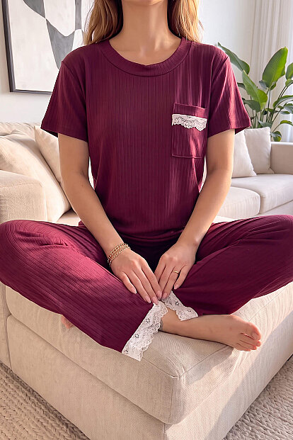 Mürdüm Dublin Kısa Kollu Dantelli Kadın Pijama Takımı - 5
