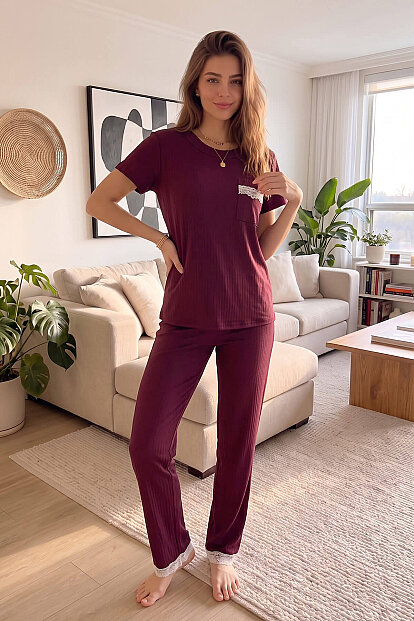 Mürdüm Dublin Kısa Kollu Dantelli Kadın Pijama Takımı - 6