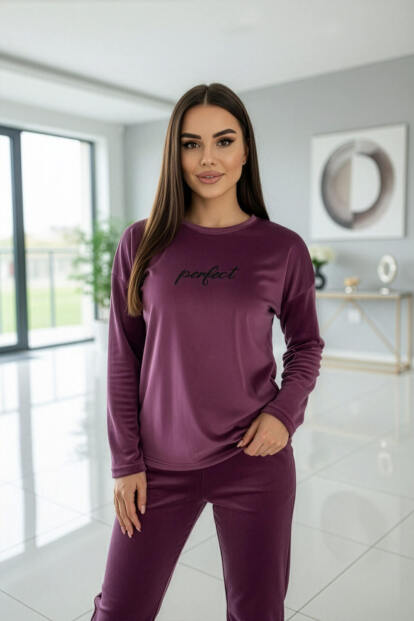 Mürdüm Perfect Desenli Exclusive Kadife Kadın Pijama Takımı  - 5