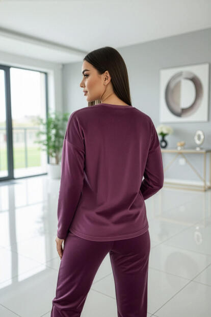 Mürdüm Perfect Desenli Exclusive Kadife Kadın Pijama Takımı  - 6