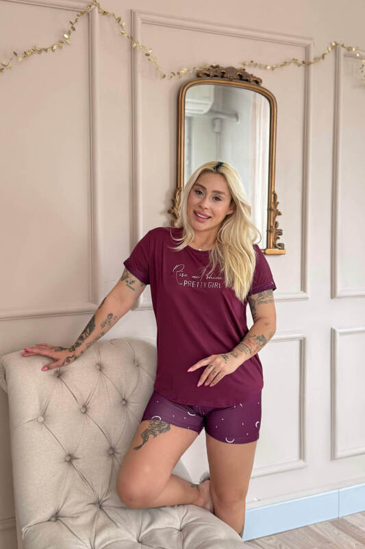 Mürdüm Pretty Girl Desenli Bambu Kısa Kol Kadın Şortlu Pijama Takımı - Pijamaevi (2)