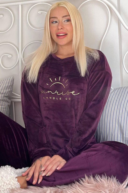 Mürdüm Sunshine Desenli Exclusive Kadife Kadın Pijama Takımı  - Pijamaevi
