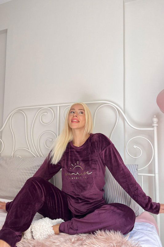 Mürdüm Sunshine Desenli Exclusive Kadife Kadın Pijama Takımı  - Pijamaevi (2)
