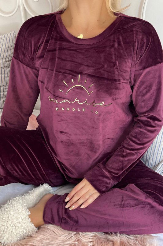 Mürdüm Sunshine Desenli Exclusive Kadife Kadın Pijama Takımı  - Pijamaevi (3)