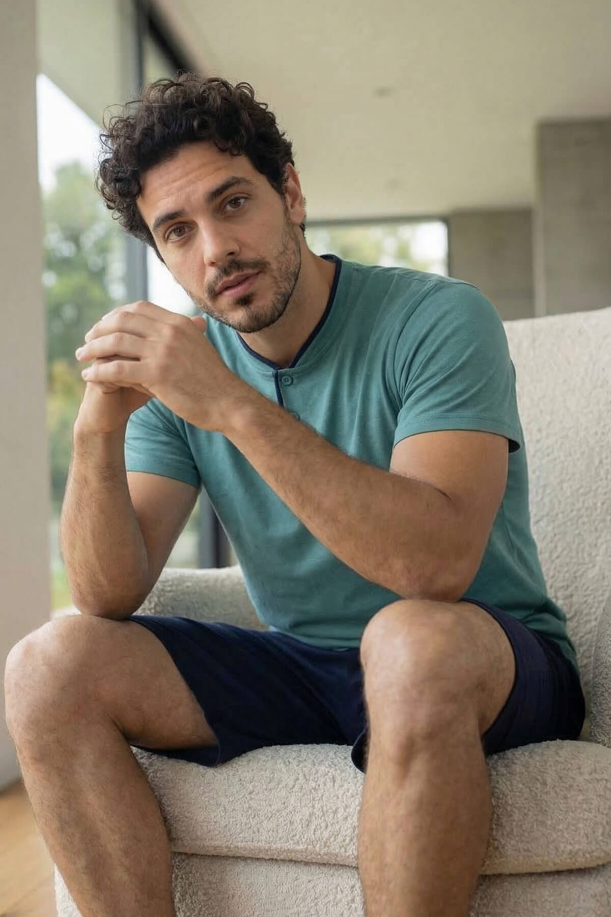 Muted Aqua Şortlu Pat Detaylı Elegant Erkek Pijama Takımı - Pijamaevi (1)