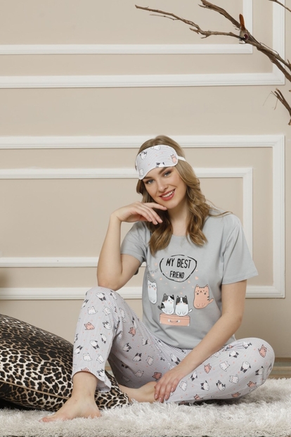 My Best Friend Desenli Kısa Kollu Kadın Pijama Takımı - 1