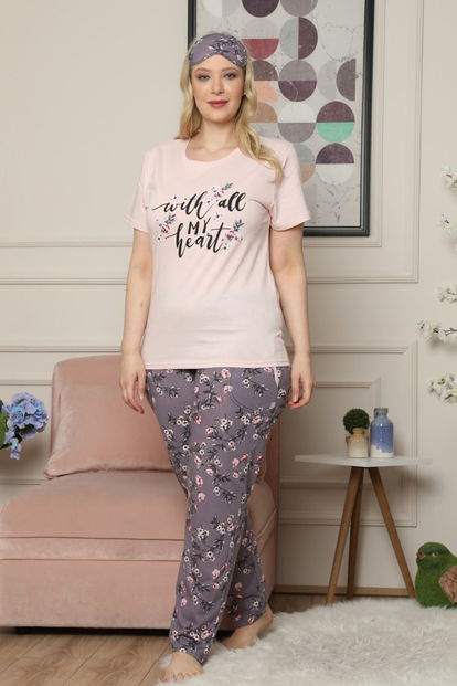 My Heart Desenli Kısa Kollu Büyük Beden Battal Pijama Takımı - 2