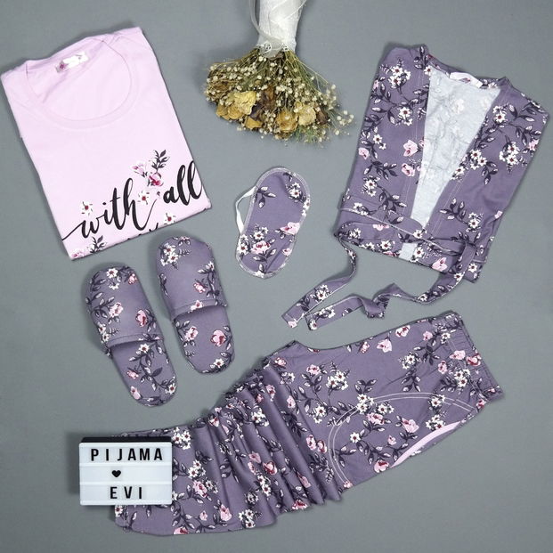 My Heart Desenli Sabahlıklı Pijama Takımı - 3