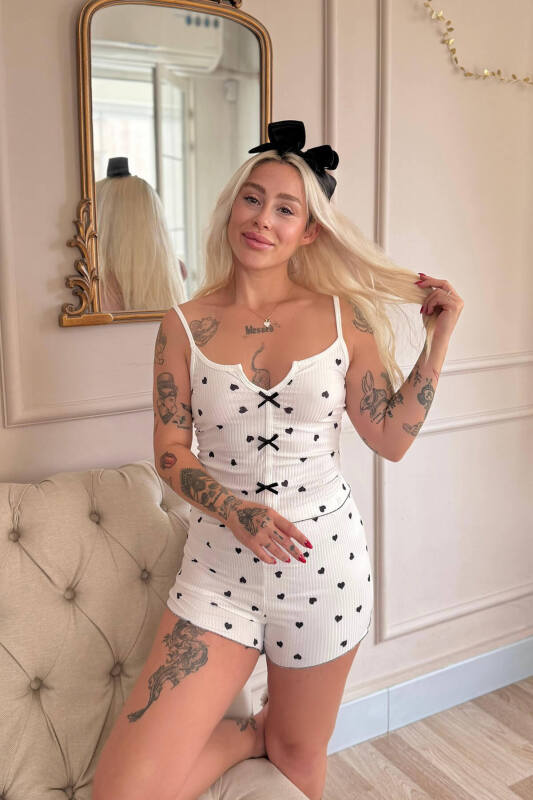 Nero Cuore Pigiama Desenli Dantelli Örme Askılı Şortlu Kadın Pijama Takımı - Pijamaevi (2)