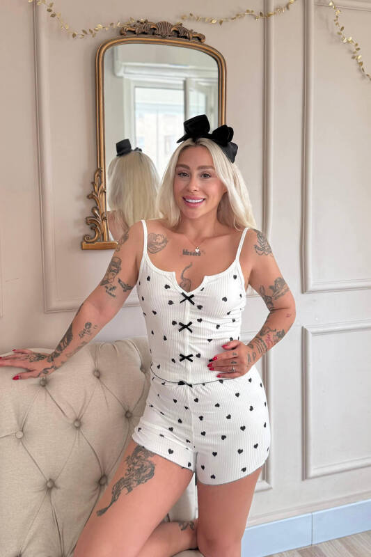 Nero Cuore Pigiama Desenli Dantelli Örme Askılı Şortlu Kadın Pijama Takımı - Pijamaevi (3)