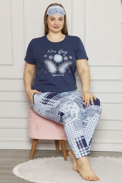 Nice Day Baskılı Kısa Kol Büyük Beden Battal Pijama Takımı - 1