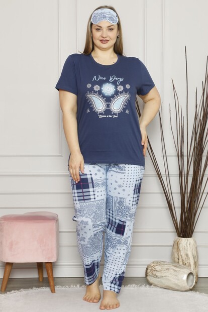 Nice Day Baskılı Kısa Kol Büyük Beden Battal Pijama Takımı - 2