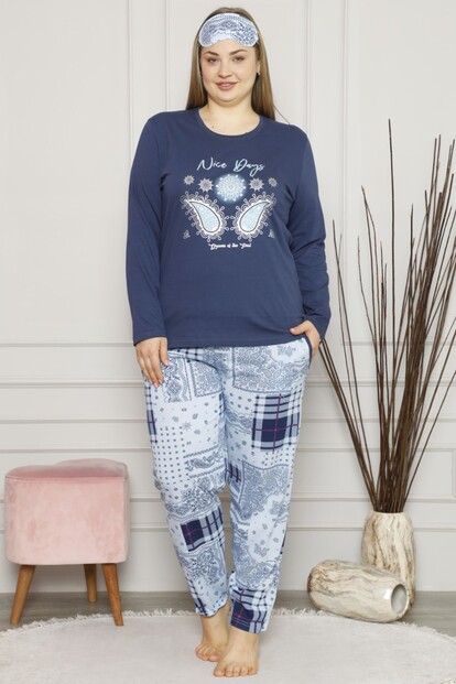 Nice Days Baskılı Uzun Kol Büyük Beden Battal Pijama - 2