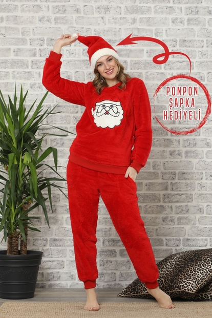 NoelBaba Desenli Tam Peluş Pijama Takımı - 1