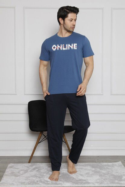 Online Baskılı Kısa Kollu Erkek Pijama Takımı - 2