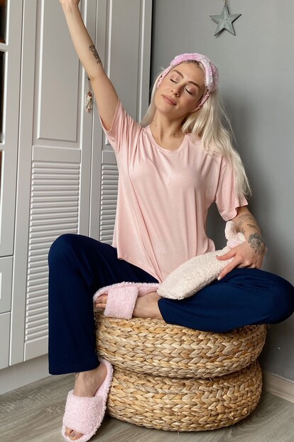 Örme Oval Yırtmaçlı Kadın Pijama Takımı - 1