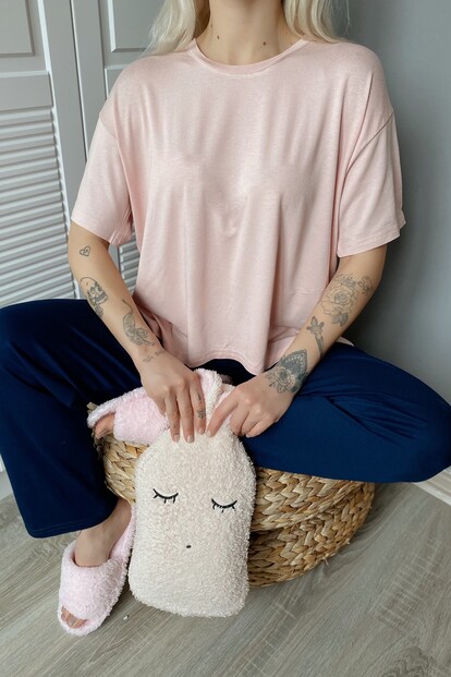 Örme Oval Yırtmaçlı Kadın Pijama Takımı - 4