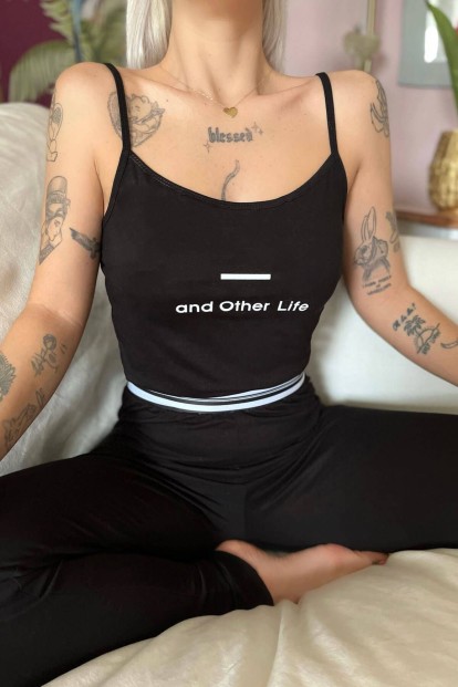 Other Life Baskılı Örme Crop Taytlı Pijama Takımı - 4