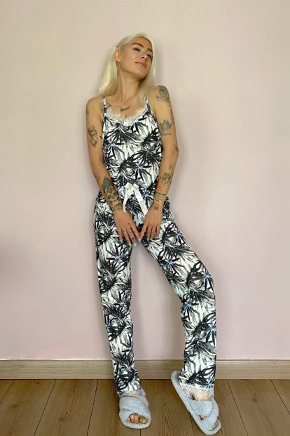Palme Dantelli İp Askılı Örme Kadın Pijama Takımı - 4