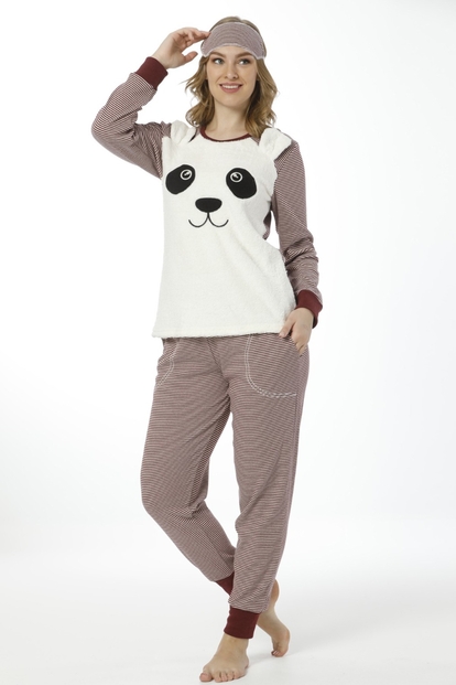 Panda Desenli Uzun Kollu Manşetli Kadın Pijama Takımı - 1