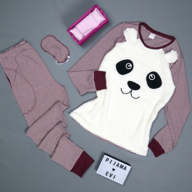 Panda Desenli Uzun Kollu Manşetli Kadın Pijama Takımı - 2