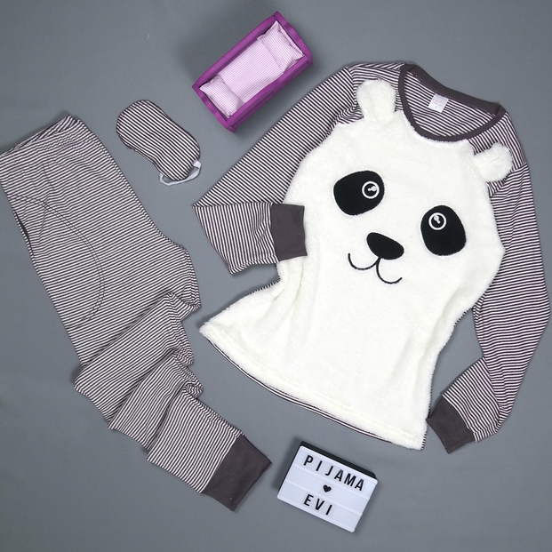 Panda Desenli Uzun Kollu Manşetli Kadın Pijama Takımı - 2