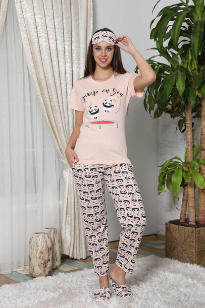 Panda Jump Desenli Sabahlıklı Pijama Takımı - 2