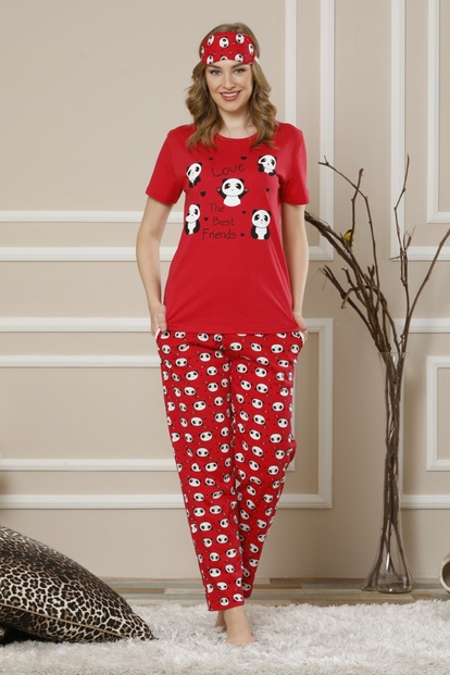 Panda Love Desenli Kısa Kollu Kadın Pijama Takımı - 2