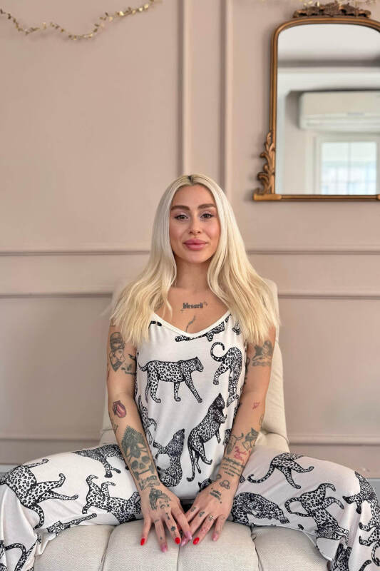 Panther Dantelli Ip Askılı Örme Kadın Pijama Takımı - Pijamaevi (1)