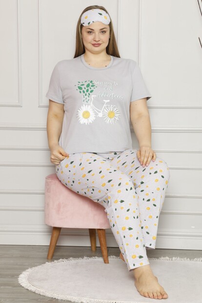 Papatya Baskılı Kısa Kol Büyük Beden Battal Pijama Takımı - 1