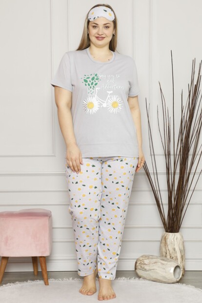 Papatya Baskılı Kısa Kol Büyük Beden Battal Pijama Takımı - 2