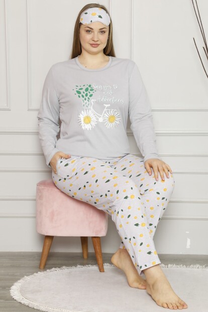 Papatya Baskılı Uzun Kol Büyük Beden Battal Pijama - 1