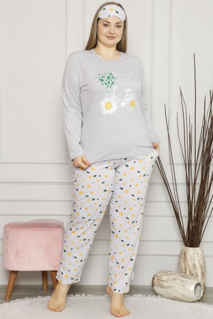 Papatya Baskılı Uzun Kol Büyük Beden Battal Pijama - 2