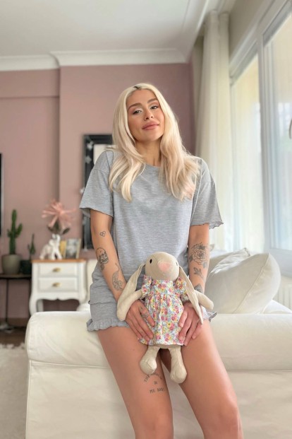 Peachy Baskılı Şortlu Kadın Pijama Takımı - 4