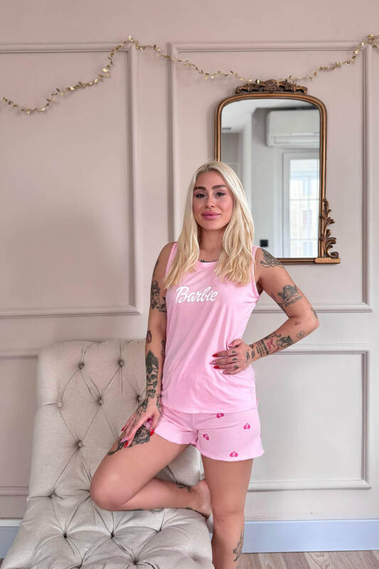 Pembe B Desenli Bambu Sıfır Kol Şortlu Kadın Pijama Takımı - Pijamaevi (2)