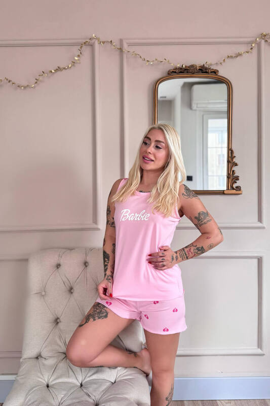 Pembe B Desenli Bambu Sıfır Kol Şortlu Kadın Pijama Takımı - Pijamaevi (3)