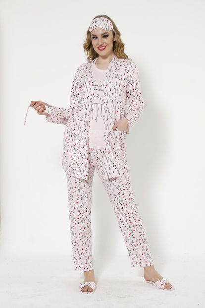 Pembe Bulut Desenli Sabahlıklı Pijama Takımı - 1