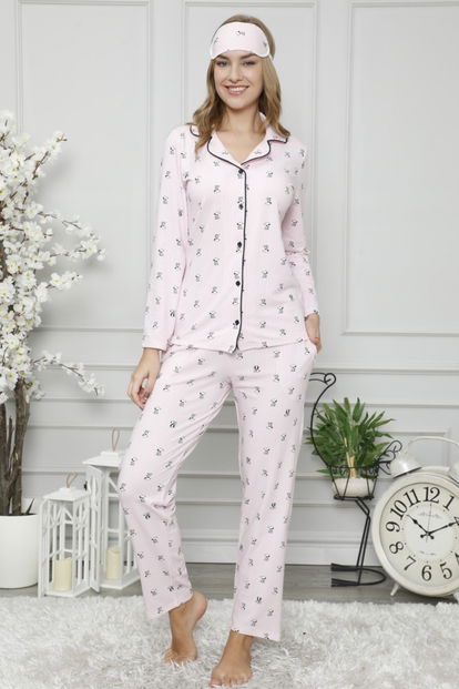 Pembe Dog Önden Düğmeli Uzun Kollu Pijama Takımı - 2
