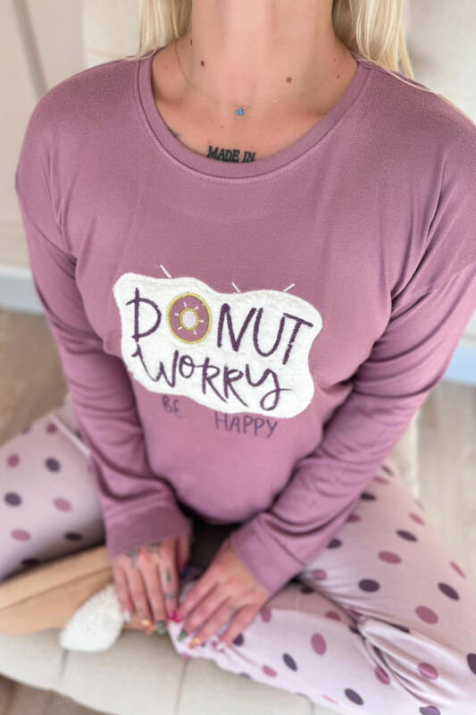 Pembe Donut Worry Desenli Termal Kadın Pijama Takımı - Pijamaevi (3)