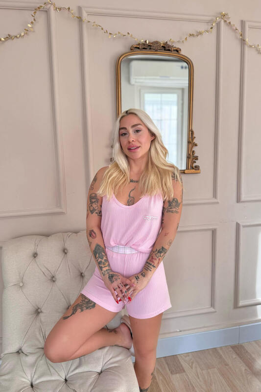 Pembe Douce Dream Desenli Örme Ip Askı Şortlu Kadın Pijama Takımı - Pijamaevi (3)