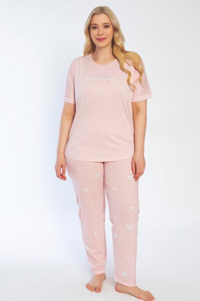 Pembe Fabulous Baskılı Büyük Beden Battal Pijama Takımı - 2