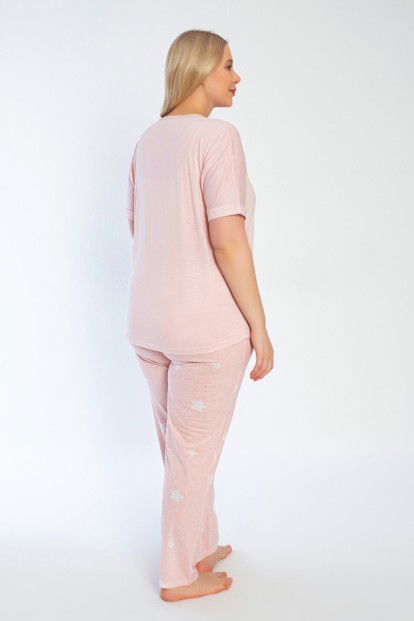 Pembe Fabulous Baskılı Büyük Beden Battal Pijama Takımı - 3