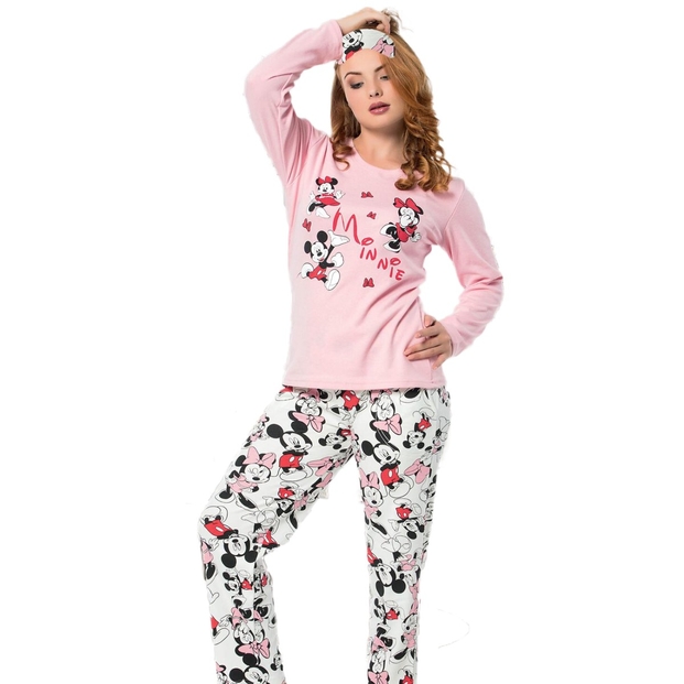 Pembe Karakterli Desenli Uzun Kollu Kadın Pijama Takımı - 1