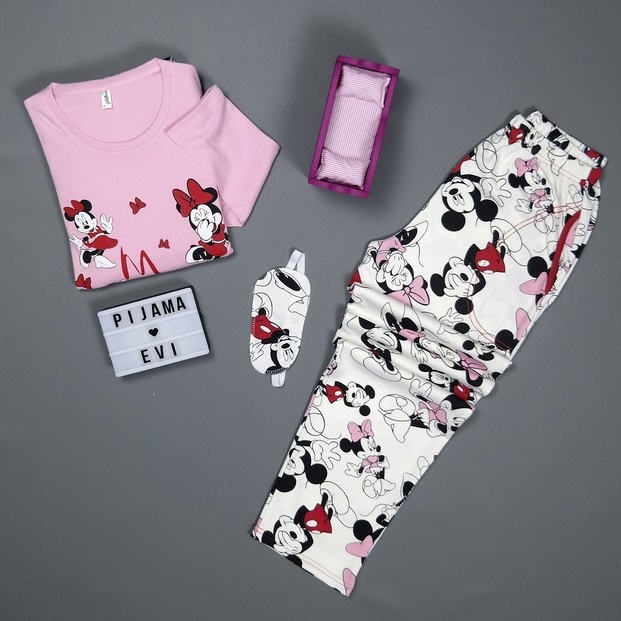 Pembe Karakterli Desenli Uzun Kollu Kadın Pijama Takımı - 2