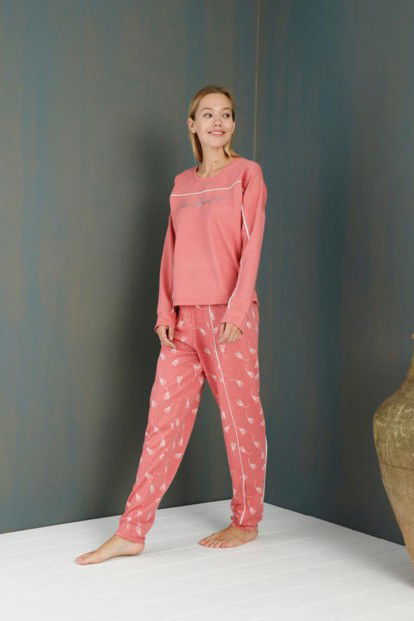 Pembe Love Dream Desenli Yumoş Örme Pijama Takımı - 2