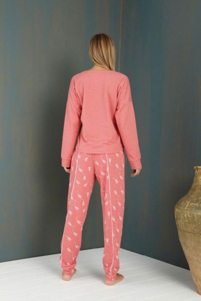 Pembe Love Dream Desenli Yumoş Örme Pijama Takımı - 4